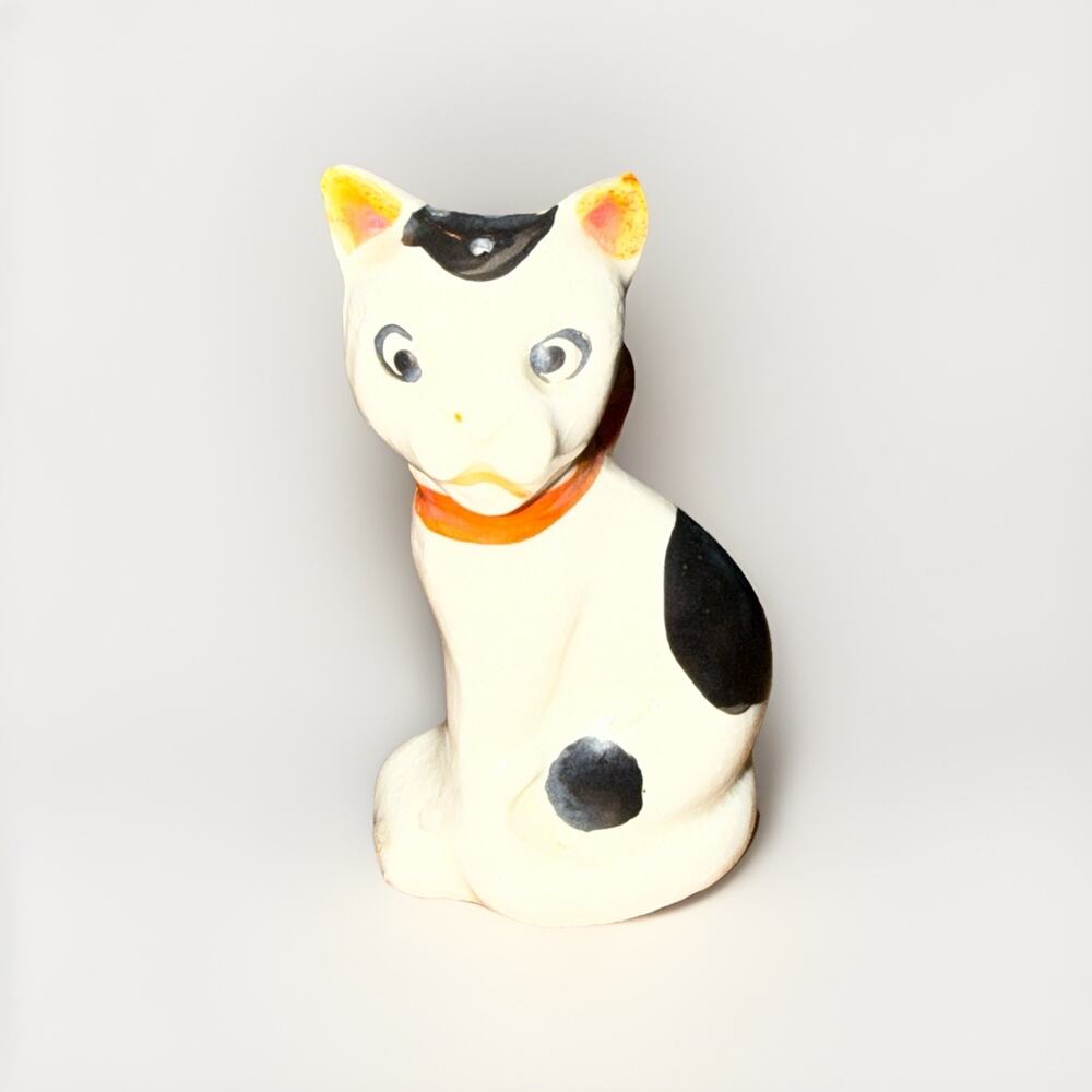 Vintage Black White Cat Yellow Bow Salt Shaker Bug Eyed Kitten Japan 2.5" Japan